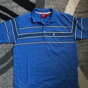 Ada Blue Polo with White and Navy Stripes